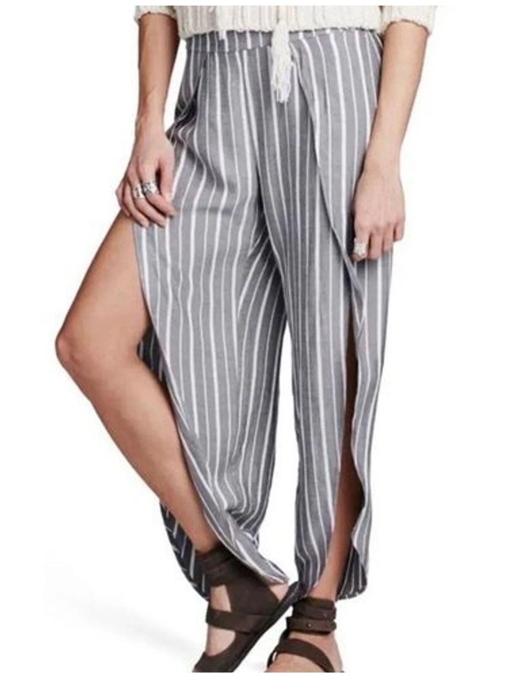 Free People Rosemary Split Front Pants |  Grey Stripe